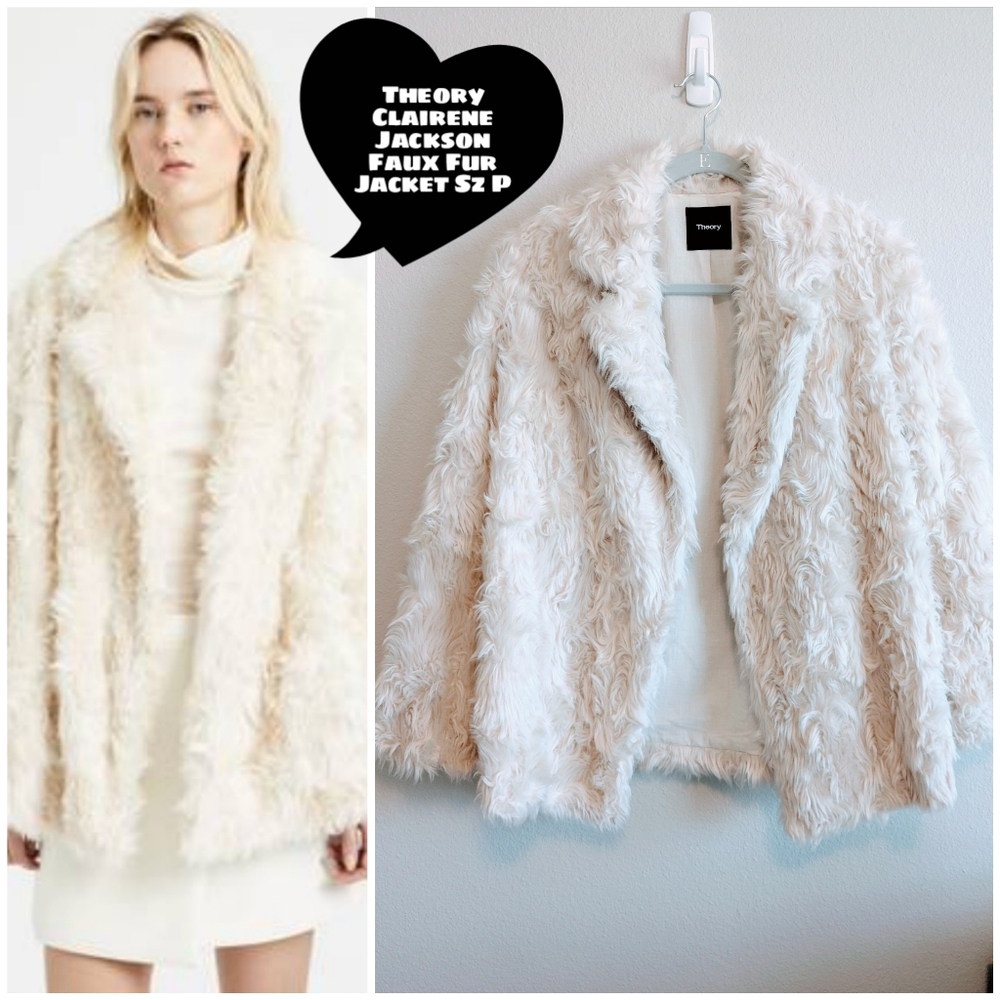 Theory Ivory Clairene Jackson Faux Fur Jacket Size P